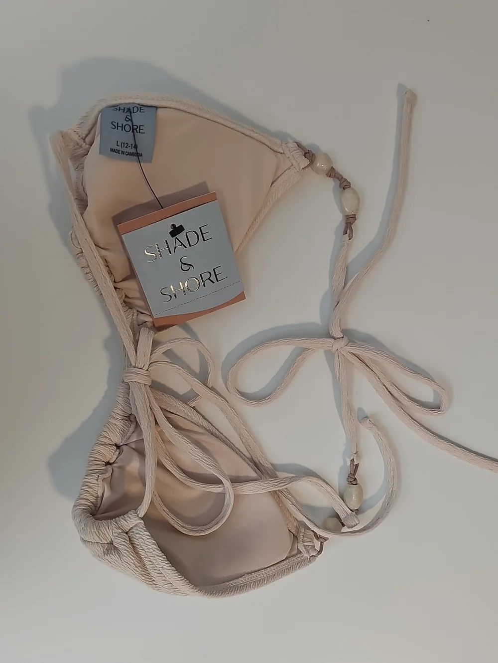 Shade & Shore Women's L Cream / Off-White Crepe Beaded Triangle Bikini Set